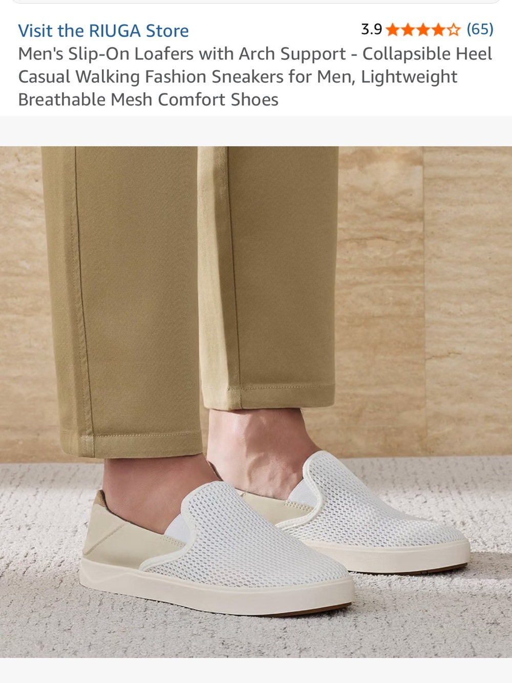 Men's Slip-On Mesh Casual Sneakers - White / Cream